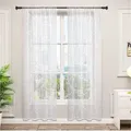 Woltu Gardine (2 St), halbtransparent, transparent Stickerei mit Kräuselband Leinen Optik weiß 140 cm x 225 cm
