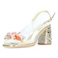 Laura Vita Damen Sandalette transparent und mit Perlen besetzt Marlen_02, Größe:40 EU, Farbe:Gold