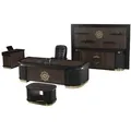 JVmoebel Büromöbel-Set Luxus Schreibtisch Couchtisch Sideboard Schrank Leder Holz, (4-tlg., Schreibtisch + Couchtisch + Sideboard + Schrank), Made in Europa braun