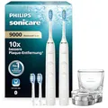 Philips Sonicare DiamondClean 9000 elektrische Zahnbürste, Doppelpack, Zahnbürste mit Schalltechnologie inklusive App, Drucksensor, 4 Putzmodi, 3 Intensitätsstufen, Ladeglas, weiß, Modell HX9914/62