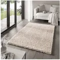 TaraCarpet Langflor-Teppich Venezia Shaggy, rechteckig, Höhe: 35 mm, Hochflor Shaggy Uni Creme Wohnzimmer Schlafzimmer 200x250 cm weiß rechteckig | 200 cm x 250 cm x 35 mm