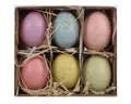 Ostereier zum Aufhängen 4x6cm mit Sprenkeln 6er Box - Dekoeier mit Aufhänger - Echte Hühnereier ausgeblasen - Deko Eier für Ostern Frühling - Osterdeko Hängedeko Frühlingsdeko - Pastell