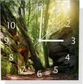 Wallario Design Wanduhr Moosbewachsener Waldpfad im Sonnenlicht aus Echtglas, Größe 30 x 30 cm