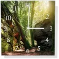 Wallario Wanduhr Moosbewachsener Waldpfad im Sonnenlicht (Glasuhr) gelb 30 cm x 30 cm