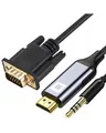 Co2 VGA D-SUB auf HDMI 2K/60Hz Kabel mit Audio Mini Jack, Full HD 1080p, Plug & Play, vergoldet, Einweg-Adapter, Konverter, Kompatibel mit Monitoren, Projektoren, Aluminium Space Gray (2m)