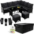 Juskys Polyrattan Lounge Manacor - Sofa, Tisch, Hocker & Kissen inkl. Abdeckung - Schwarz & Grau - Schwarz/Grau