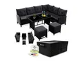 Juskys Gartenlounge Manacor schwarz - Sofa, Tisch, Hocker & Kissen inkl. Abdeckung - 8 Personen - Sitzbezüge in Grau
