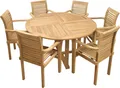 Endorphin Gartenmöbel Set 7tlg. Teakholz, Tisch rund 140cm, mit 6 Stühlen stapelbar