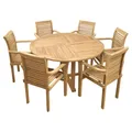 Endorphin Gartenmöbel Set Holz - 7-teilig - unbehandeltes Teakholz - 1 Tisch + 6 Stühle stapelbar - Gartentisch Wetterfest für Außen - Gartengarnitur Set