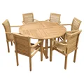 Endorphin Gartenmöbel Set 7tlg. Teakholz, Tisch rund 140cm 6 Stühle stapelbar