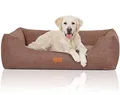 Knuffelwuff Hundebett Lotte aus Velours mit feinem Handwebcharakter XXL 120 x 85cm Lichtbraun - abnehmbarer Bezug - waschbar - für große, mittelgroße und kleine Hunde