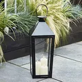 Lights4fun Schwarze Metall-Laterne | 3 TruGlow® LED-Kerzen mit Timer | Flackernde Flamme | Warmweiß 2700K | IP44 Wetterfest | Batteriebetrieben | Deko Außen Terrasse Garten Hauseingang | (H) 61,5 cm