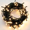 hellum LED Lichterkette außen mit 400 LED, Lichterkette Strom warmweiß mit Timer-Funktion, outdoor 49,9m mit Außen-Transformator, Kabel grün 577204