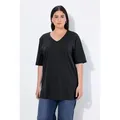 Ulla Popken T-Shirt T-Shirt V-Ausschnitt Relaxed Halbarm schwarz 46/48