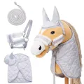 Hoofly Hobby Horse Zubehör Set – Halfter mit Strick, Decke & Fliegenhaube in Grau für Hobby Horses [TÜV geprüft] – Ideal für Spiel, Training & kleine Turniere