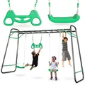 HyperMotion Gartenschaukel-Set XXL: 2 Schaukelsitze, Kletterleiter und Turntrapez - Stabiler Stahlrahmen belastbar bis 150 kg - Outdoor-Spielgerät für den Garten