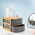 Navaris Make-Up Organizer aus Bambus - Aufbewahrung für Kosmetik - Ordnungssystem mit 2 Schubladen - Aufbewahrungsbox für Bad oder Schminktisch