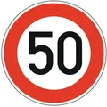 Verkehrsschild, Verkehrszeichen 274-50 Ronde 600 mm 50 km/h RAL-Gütezeichen Folie RA2