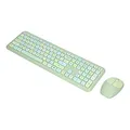Kabellose Tastatur- und Maus-Sets,Retro-Style-Tastatur mit Runden Tastenkappen,2,4 GHz Leise Ergonomische Maus Lange Akkulaufzeit für Windows,Notebook,PC,Süße Tastatur(Grüner Mischfarbenanzug)