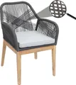 Gartenstuhl HWC-H56b, Sessel Outdoor Stuhl, wetterfest Seilgeflecht Rope Holz Akazie dunkelgrau Kissen hellgrau