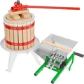 Wiltec Set 12L Obstpresse aus Buchenholz inkl. Presstuch und Obstmühle mit 7L Trichter, Zur Herstellung von Saft Wein und Maische
