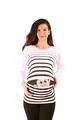 Winke Winke Baby - Lustige witzige süße Umstandsmode gestreiftes Umstandsshirt mit Motiv für die Schwangerschaft, Langarm (Weiß, Medium)