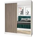 Schwebetürenschrank MIT,  2-türig Schrank 120 cm mit Spiegel (Weiß, Schwarz, Sonoma) - Weiß