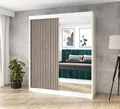 A&J MöbelLand Schwebetürenschrank MIT Kleiderschrank 120 cm mit Spiegel & Holzlamellen (Weiß)