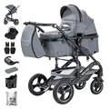 Daliya® BAMBIMO 3in1 Kinderwagen & Buggy Set mit i-Size Babyschale (ECE R129) – Kombikinderwagen ab Geburt bis 22 kg, pannensichere Räder, Federung, höhenverstellbar (Dunkelgrau - Rahmen Schwarz)