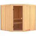 Karibu Woodfeeling Sauna Kotka - 68 mm Aktionssauna Bronzierte Ganzglastür Ohne Dachkranz Ohne Ofen