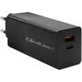 Qoltec Ładowarka GaN POWER PRO | 1xUSB-C | 1xUSB | 100W | 5-20V | 1.5-3.35A | PD | Czarna (100 W, 2 Ports) (52382)