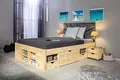 Inter Link - Funktionsbett - Bett mit Schubladen - Doppelbett 140 x 200 cm - 2 Große und 4 kleine Schubladen - Nachtkommode - Kiefer massivholz - Inkl Lattenrost - Natur lackiert - Claas
