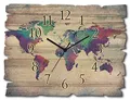 ARTLAND Wanddeko Wanduhr ohne Tickgeräusche aus Holz Funk Uhr lautlos 40x30 cm Rechteckig Weltkarte Landkarte Kunst Modern U1TJ