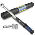 Goodyear Profi-Drehmomentschlüssel, Einstellbar von 40 bis 210 Nm, Antrieb 1/2" Vierkant, inkl. Verlängerung und Stecknüsse 17 mm und 19 mm