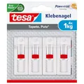 tesa Verstellbarer Klebenagel für Tapeten und Putz - höhenverstellbarer, selbstklebender Wandnagel - bis zu 1 kg Halteleistung pro Nagel - 4 Stück