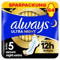 always Ultra Binde Secure Night Extra mit Flügeln Monatspaket, 64 Binden (4 Packungen x 16 Stück)