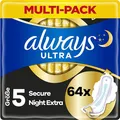 Always Ultra Binden Damen Gr. 5 Secure Night Extra 64 Damenbinden mit Flügeln