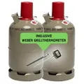 BlueCraft Camping-Gas, 2x 5 kg Propangasflasche mit Weber Grill Thermometer, Eigentumsflasche grau