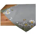 heimtexland Tischdecke Tischdeko Serie Blumen Tischwäsche Deko Kissen (1-tlg), Mitteldecke 85x85 I gelb weiß bestickt I Leinen-Optik gelb quadratisch | 85 cm x 85 cm