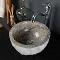 wohnfreuden Marmor Waschbecken 30 cm rund in grau - Mit Unikat Auswahl
