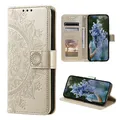 CoverKingz Handy Case kompatibel mit Samsung Galaxy S23 - Handy Cover mit Kartenfach Phonecase - Smartphone Hülle klappbar Motiv Mandala Gold