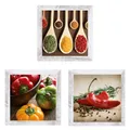 Bilder Set Wandbild Kunstdruck Deko 3-teilig Bunt Gemüse Gewürze Essen 23x23 cm