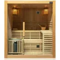 Dewello Finnische Traditionelle Sauna Sarnia 180cm x 140cm 2-4 Personen 6 KW Harvia Ofen Aufguss-Set Hemlock