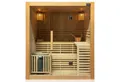 Dewello Sauna SARNIA 180 Finnische Sauna, bis zu 4 Personen, Saunaofen, Harvia 6KW, BxTxH: 180 x 140 x 200 cm, (inkl. 4-teiligem Sauna-Set, schaltbare Beleuchtung, inkl. 6KW HARVIA Ofen (BC60) mit passenden Lavasteinen) Sauna aus Hemlock-Tannenholz, leichter Aufbau dank Stecksystem