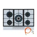 Klarstein Ignito Gaskochfeld, 5-Zonen-Sabaf-Brenner, 3,6 kW–1 kW, Gehärtetes Glas, SnapJetIgnition, Wok-Aufsatz, Flüssig- und Erdgas, 75 x 10 x 52 cm, Gasherd für Effizientes Kochen