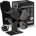 Falkenwerk Kaminventilator ohne Strom - Leiser, effizientzer, wärmebetriebener Ofenventilator, energiesparend, mit Handschuhen und Thermometer