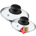 KADAX 2er Set Glasdeckel, Topfdeckel Ø16 + Ø14 cm, hitzebeständig, Universaldeckel für Topf und Pfanne, mit Griff, spart Platz in der Küche