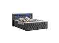 Juskys Boxspringbett Leona Samt 180x200 cm in Grau – mit LEDs, Topper & H4-Federkern-Matratzen