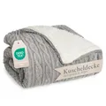 Blumtal Kuscheldecke 230x270 cm mit Zopfstrick-Optik - Oeko-TEX zertifizierte Mikrofaser Fleecedecke mit weicher Sherpa-Innenseite - Kuscheldecke flauschig/waschbare Grau/Weiß