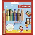 STABILO woody 3 in 1 Buntstifte 6er Pack + Spitzer Wassermalfarbe Wachsmalkreide